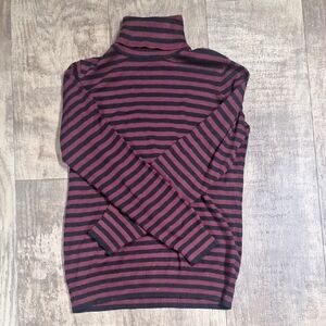 Burgundy and Black Striped Cowl Turtleneck Sweater